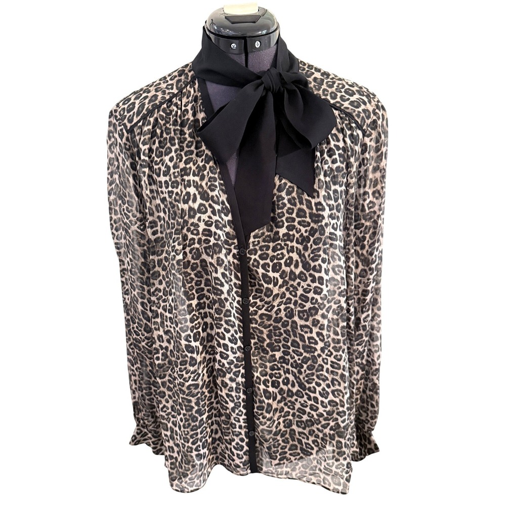 The‎ Kooples Leopard Print Pussybow Blouse Brown Black Size L fits Like XL